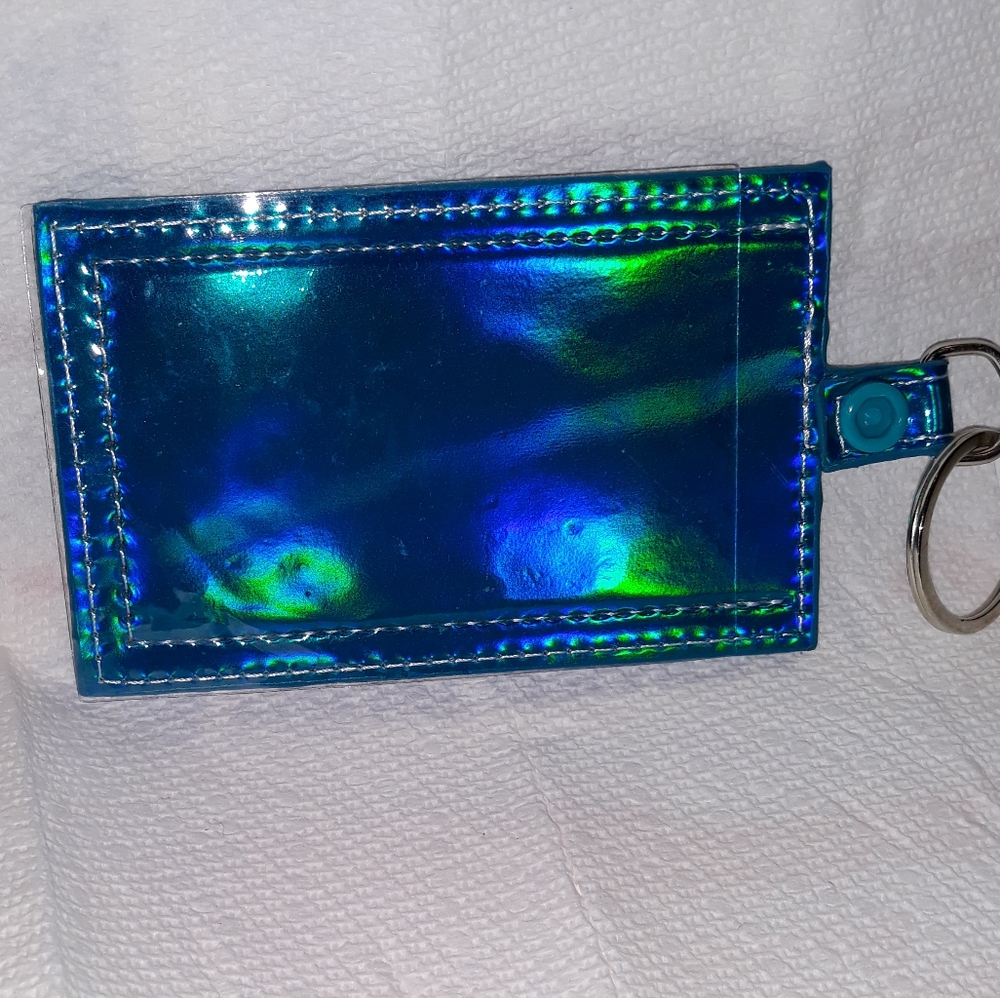 BARBIE KEN Blue Holograph Silver Keyring ID Badge Holder NEW can attach lanyard.